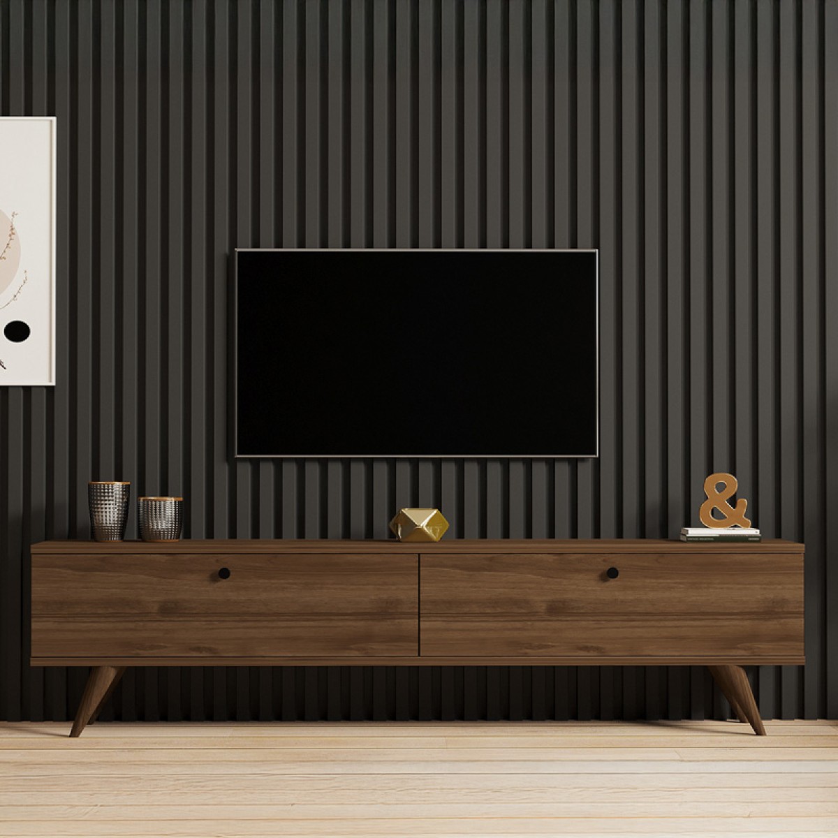 Έπιπλο τηλεόρασης Jate pakoworld σε καρυδί απόχρωση 160x25x40εκ
