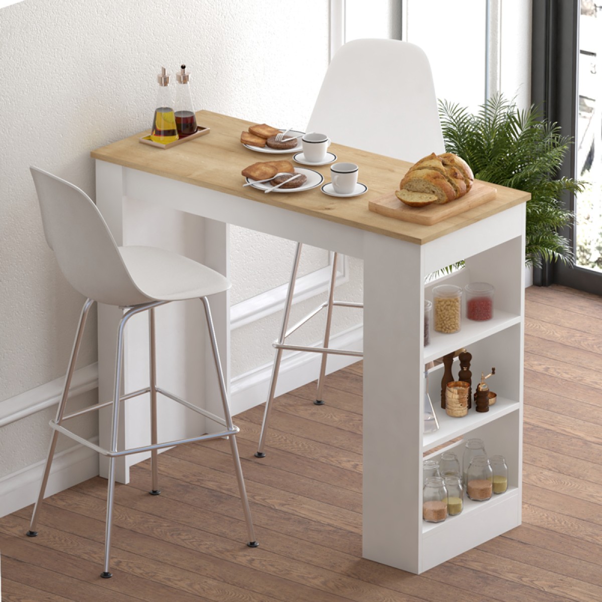 Τραπέζι μπαρ Riff pakoworld λευκό-sonoma 120x50x100εκ