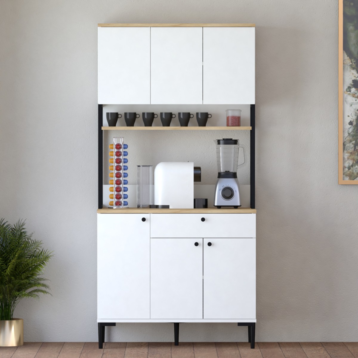 Ντουλάπια κουζίνας Lenner pakoworld λευκό-sonoma 90x45x184εκ