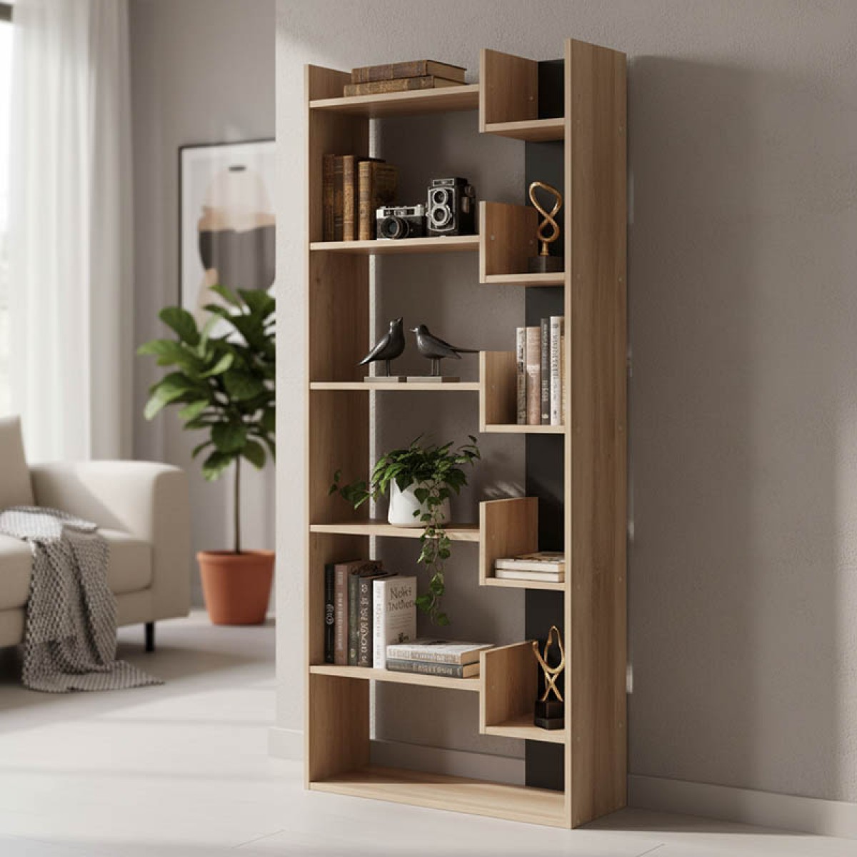 Βιβλιοθήκη Naya pakoworld sonoma-ανθρακί 72x30x182.5εκ