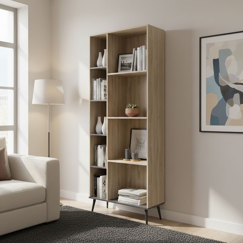 Βιβλιοθήκη Zezan pakoworld σε sonoma-ανθρακί απόχρωση 76.5x30x200.5εκ