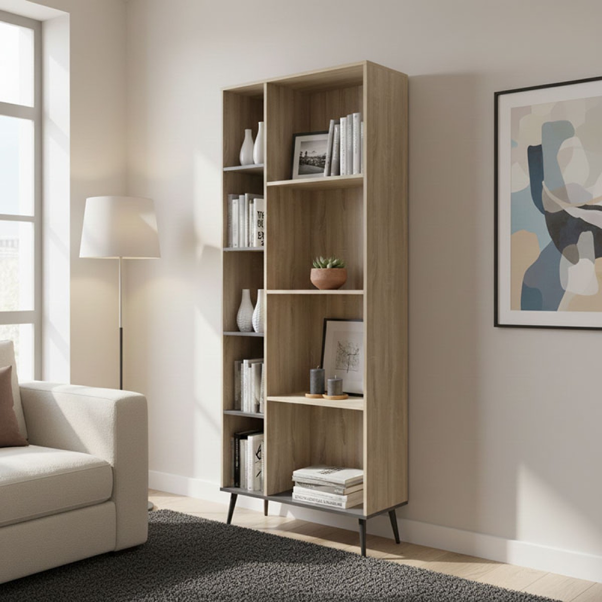 Βιβλιοθήκη Zezan pakoworld σε sonoma-ανθρακί απόχρωση 76.5x30x200.5εκ