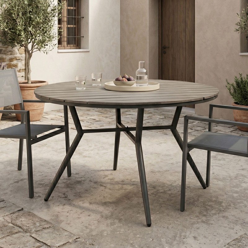 Τραπέζι Appa pakoworld αλουμίνιο και plywood σε ανθρακί απόχρωση Φ120x74εκ