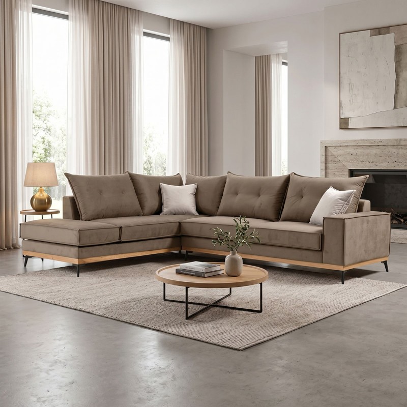 Γωνιακός καναπές δεξιά γωνία Luxury II pakoworld ύφασμα mocha-cream 290x235x95εκ