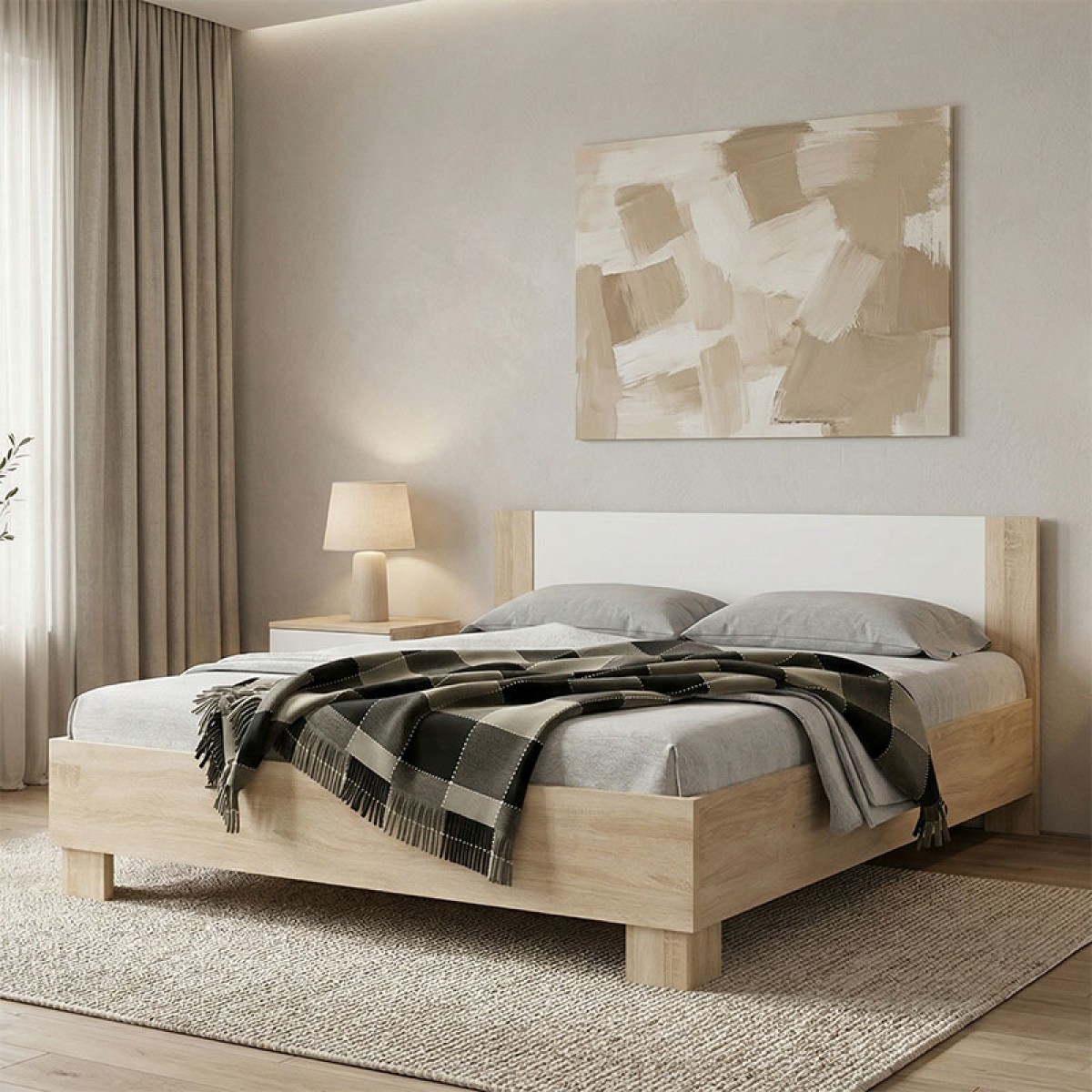 Κρεβάτι διπλό Geneva pakoworld φυσικό-λευκό 160x200εκ