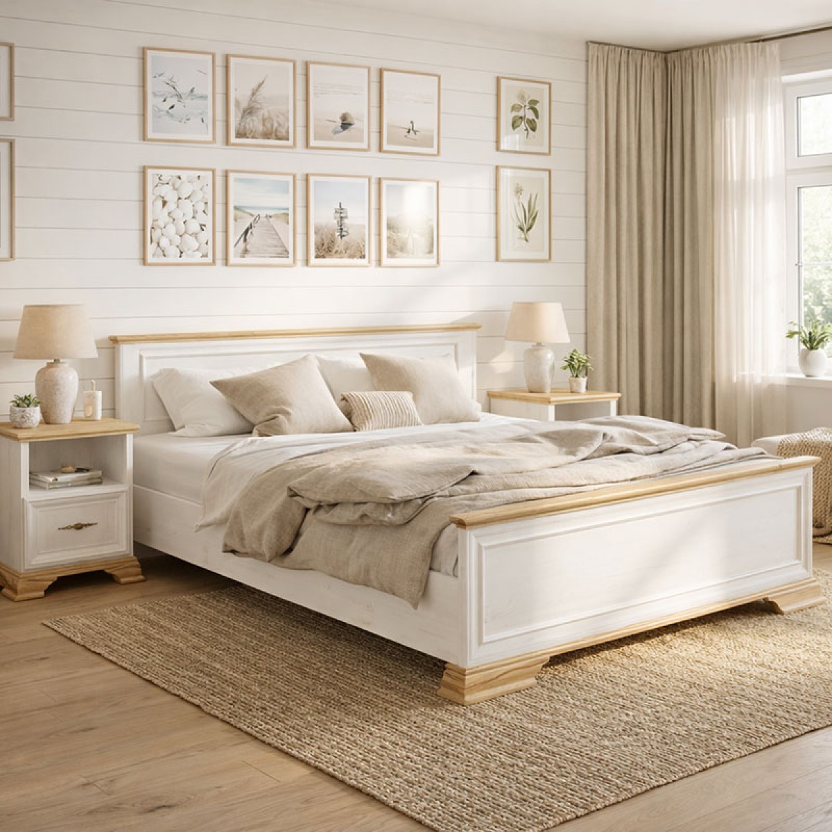 Κρεβάτι διπλό Jaden pakoworld golden oak-λευκό antique 160x200εκ