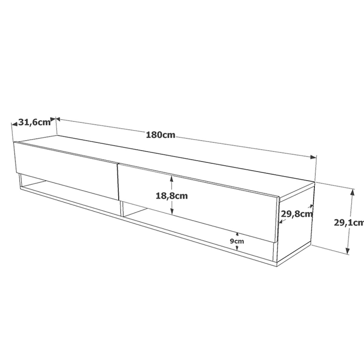 Έπιπλο τηλεόρασης επιτοίχιο Handra pakoworld λευκό-oak 180x31,5x29,5εκ