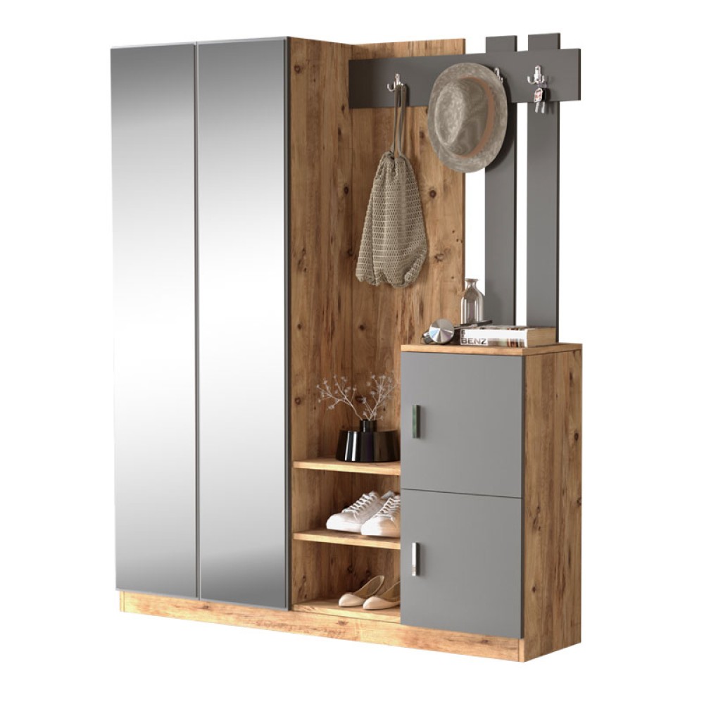 Έπιπλο εισόδου Doorse pakoworld μελαμίνης ανθρακί-oak 147.5x35x180εκ