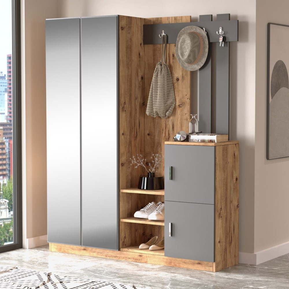 Έπιπλο εισόδου Doorse pakoworld μελαμίνης ανθρακί-oak 147.5x35x180εκ