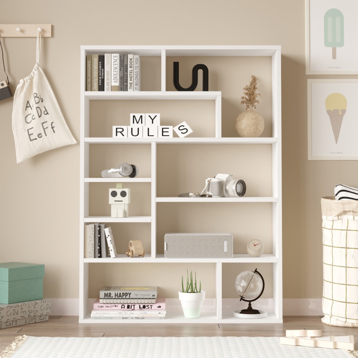 Βιβλιοθήκη Decora pakoworld σε λευκη απόχρωση 90x22x123.6εκ