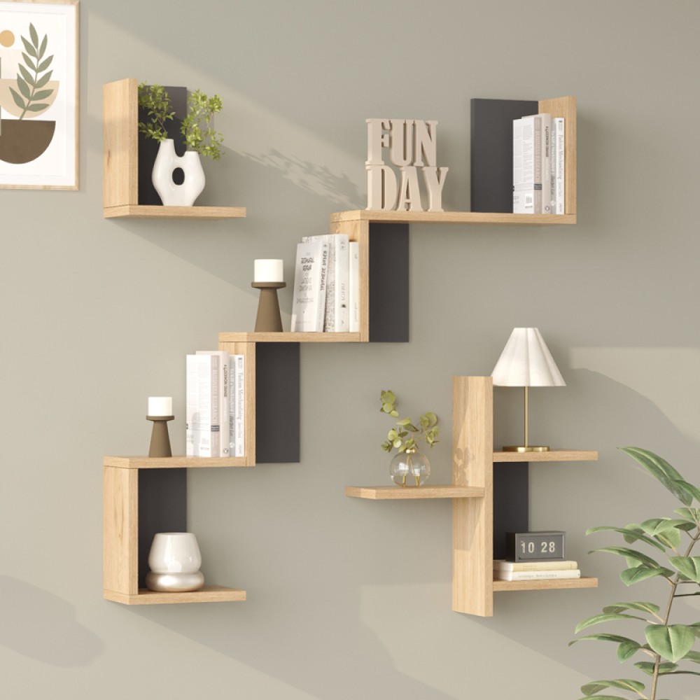 Ραφιέρα τοίχου Verso pakoworld oak με ανθρακί 99,4x14,5x103εκ