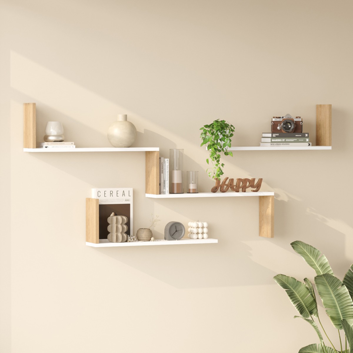 Ραφιέρα τοίχου Flear pakoworld λευκό με oak 179x14,5x76,2εκ