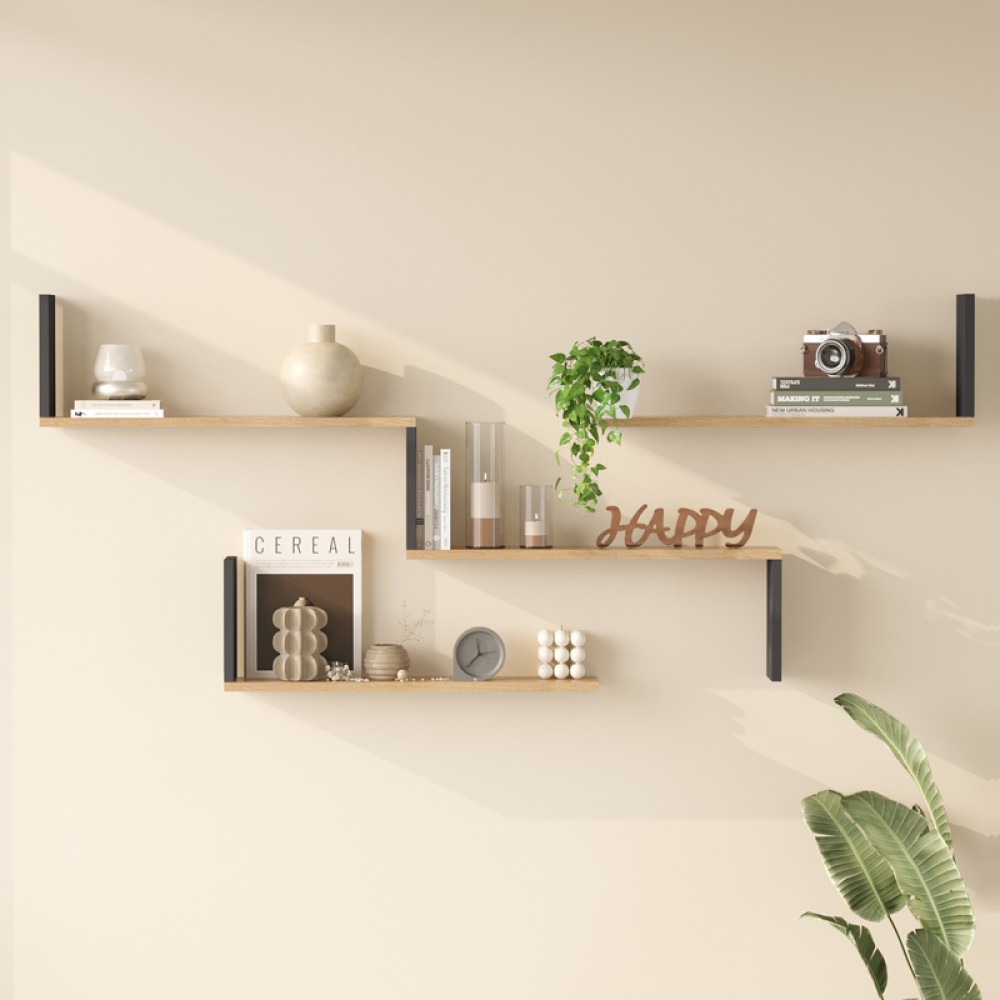 Ραφιέρα τοίχου Flear pakoworld oak με ανθρακί 179x14,5x76,2εκ