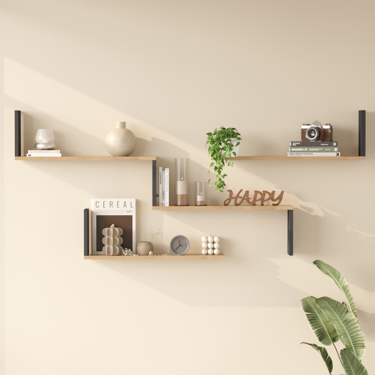 Ραφιέρα τοίχου Flear pakoworld oak με ανθρακί 179x14,5x76,2εκ
