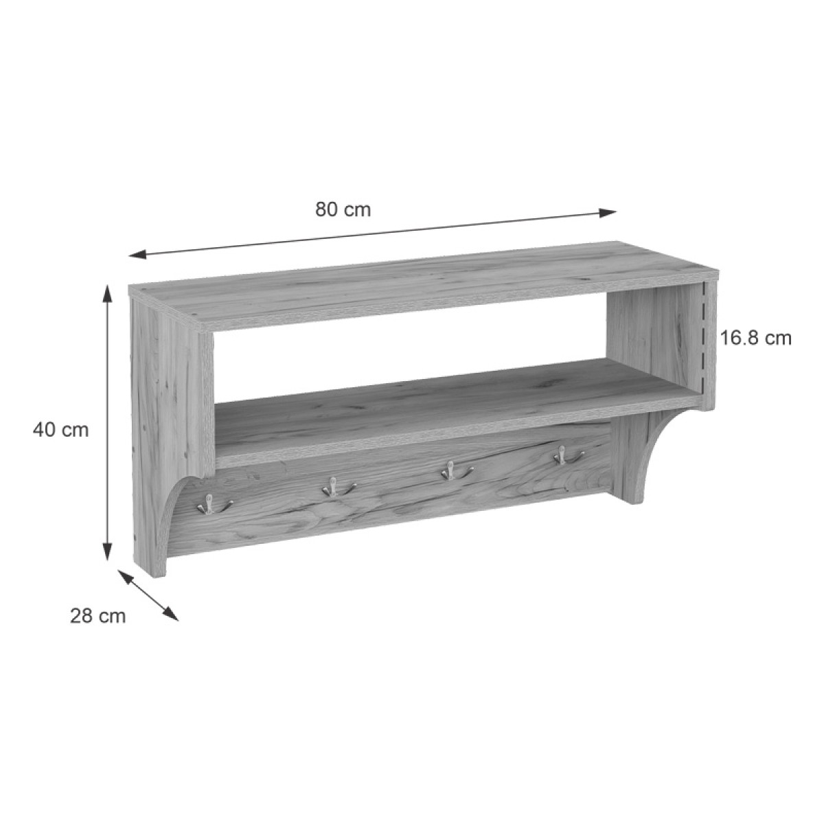 Κρεμάστρα Crosta pakoworld σε oak απόχρωση 80x28x40εκ