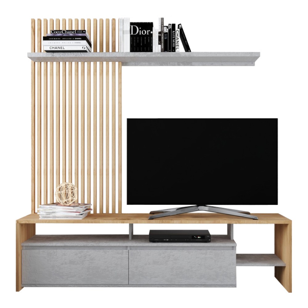 Σύνθετο σαλονιού Neo pakoworld σε oak-γκρι απόχρωση 190x40x200εκ