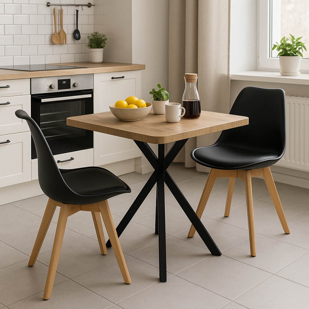Τραπεζαρία με Καρέκλες Gaston μαύρο και Τραπέζι Prestone oak 70x70x75εκ Σετ 3τεμ