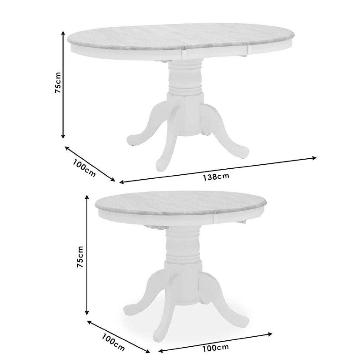 Τραπεζαρία Dallan Lars pakoworld 5τεμ λευκό rubberwood Φ100(+38)x100x75εκ
