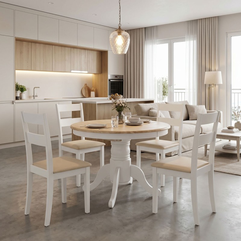 Τραπεζαρία Dallan Lars pakoworld 5τεμ λευκό rubberwood Φ100(+38)x100x75εκ