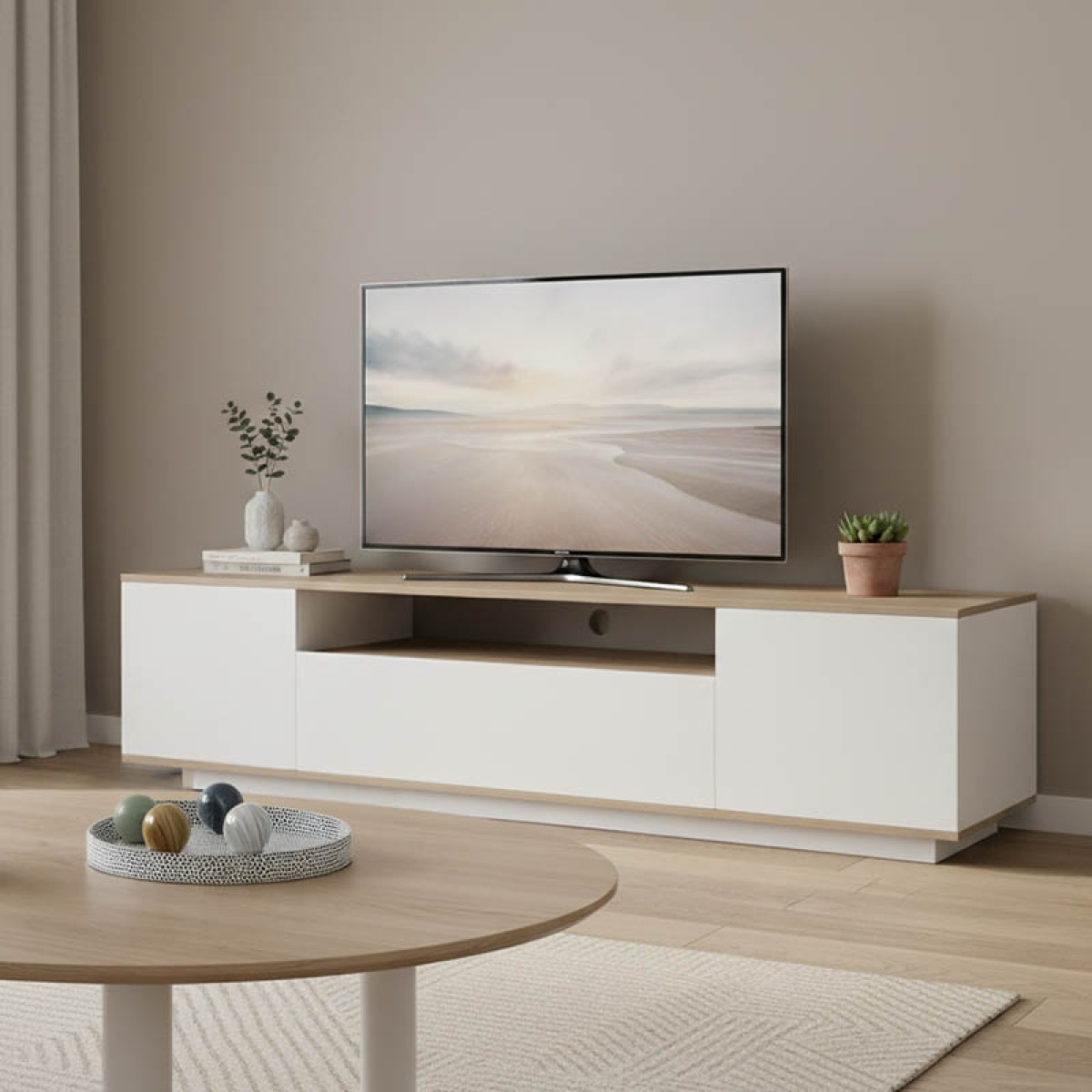 Έπιπλο τηλεόρασης Winey pakoworld σε sonoma-λευκή απόχρωση 180x44.5x44.5εκ
