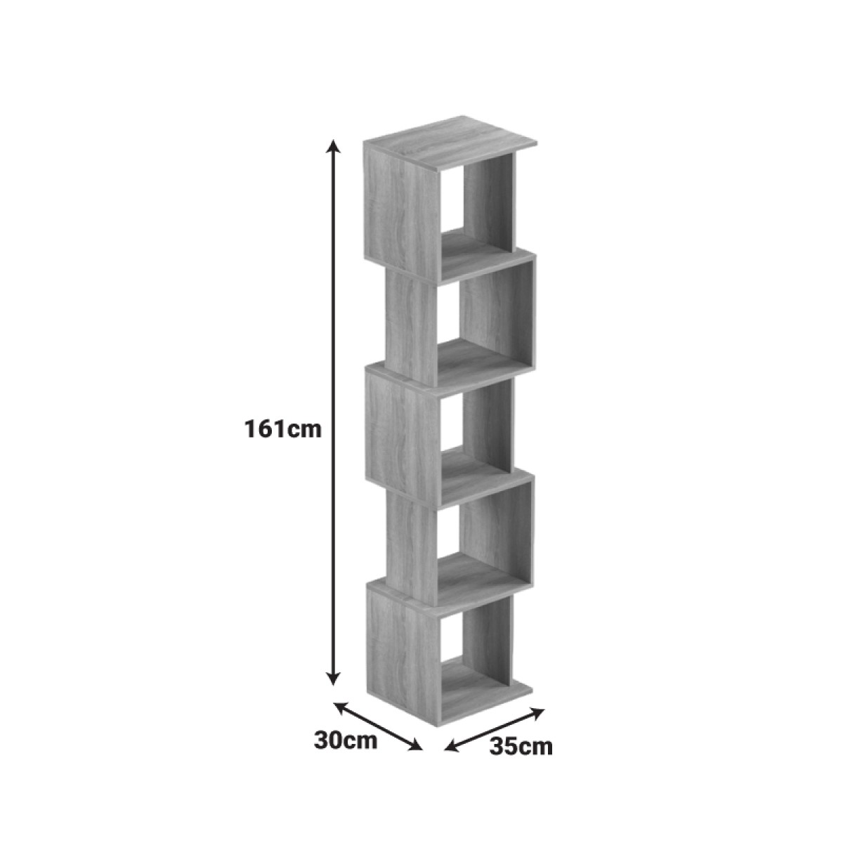 Βιβλιοθήκη Cubik pakoworld sonoma- ανθρακί 35x30x161εκ