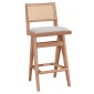 Σκαμπό bar Winslow pakoworld ξύλο rubberwood ανοικτό καρυδί-pvc rattan φυσικό-ύφασμα γκρι 44.5x46x98εκ