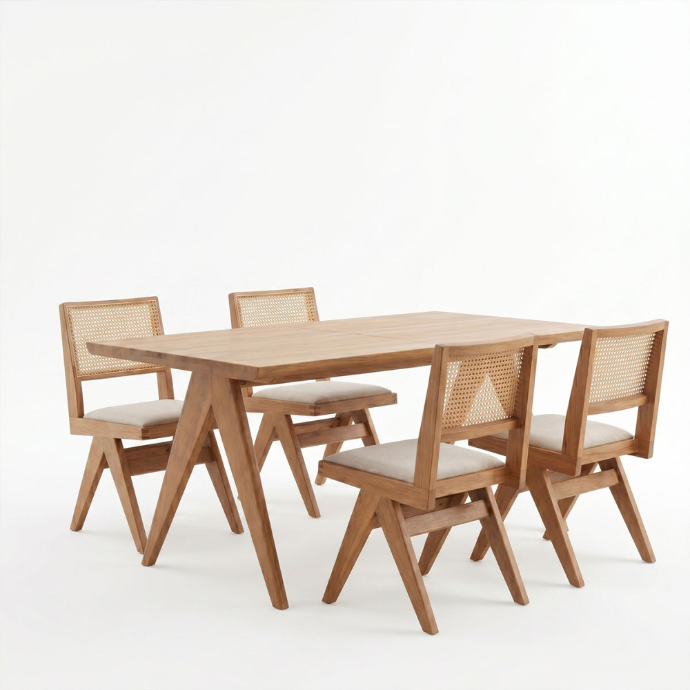 Τραπεζαρία Winslow pakoworld σετ 5τεμ ξύλο rubberwood ανοιχτό καρυδί 160x85x75εκ