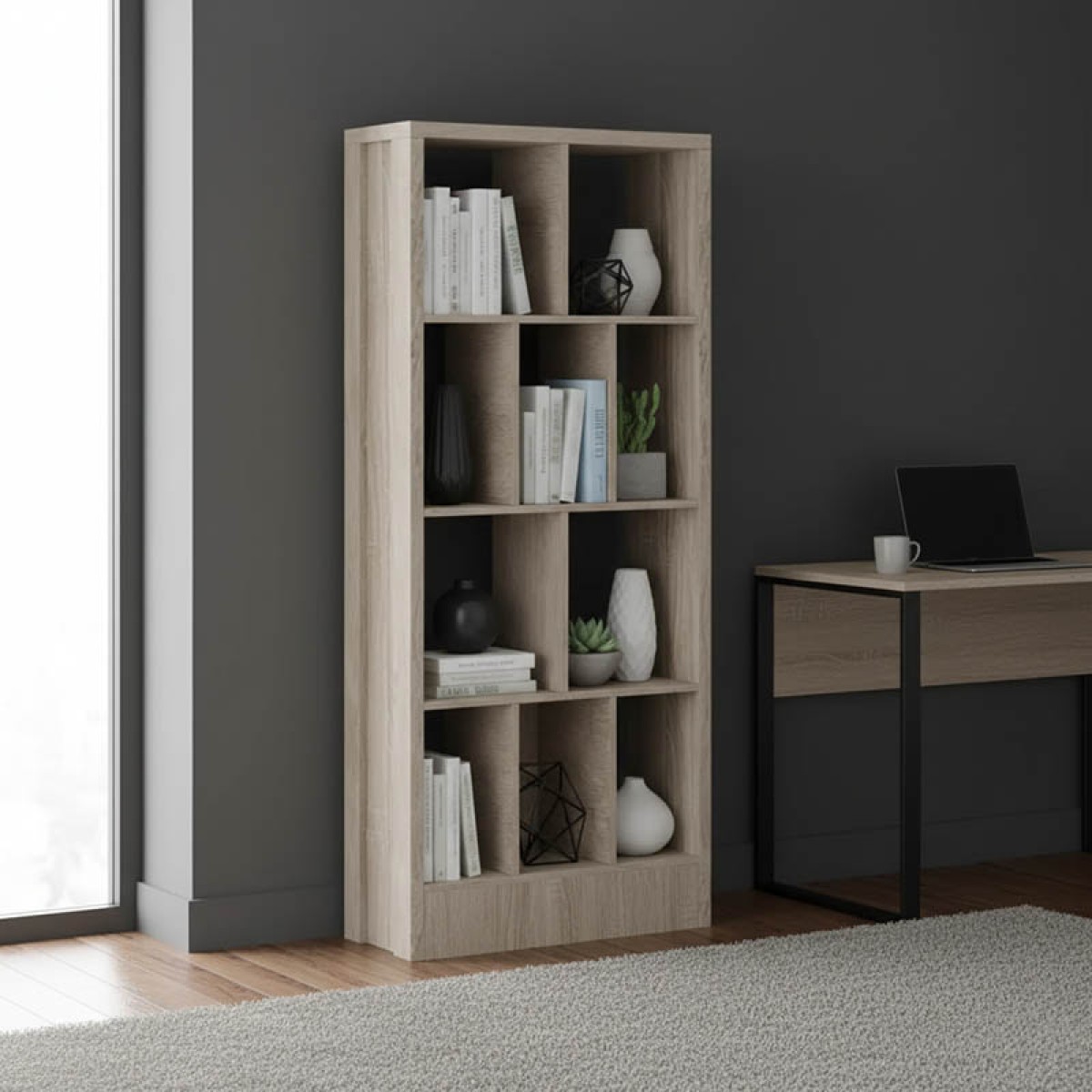 Βιβλιοθήκη Dividre pakoworld sonoma oak μελαμίνης 80x30x181εκ