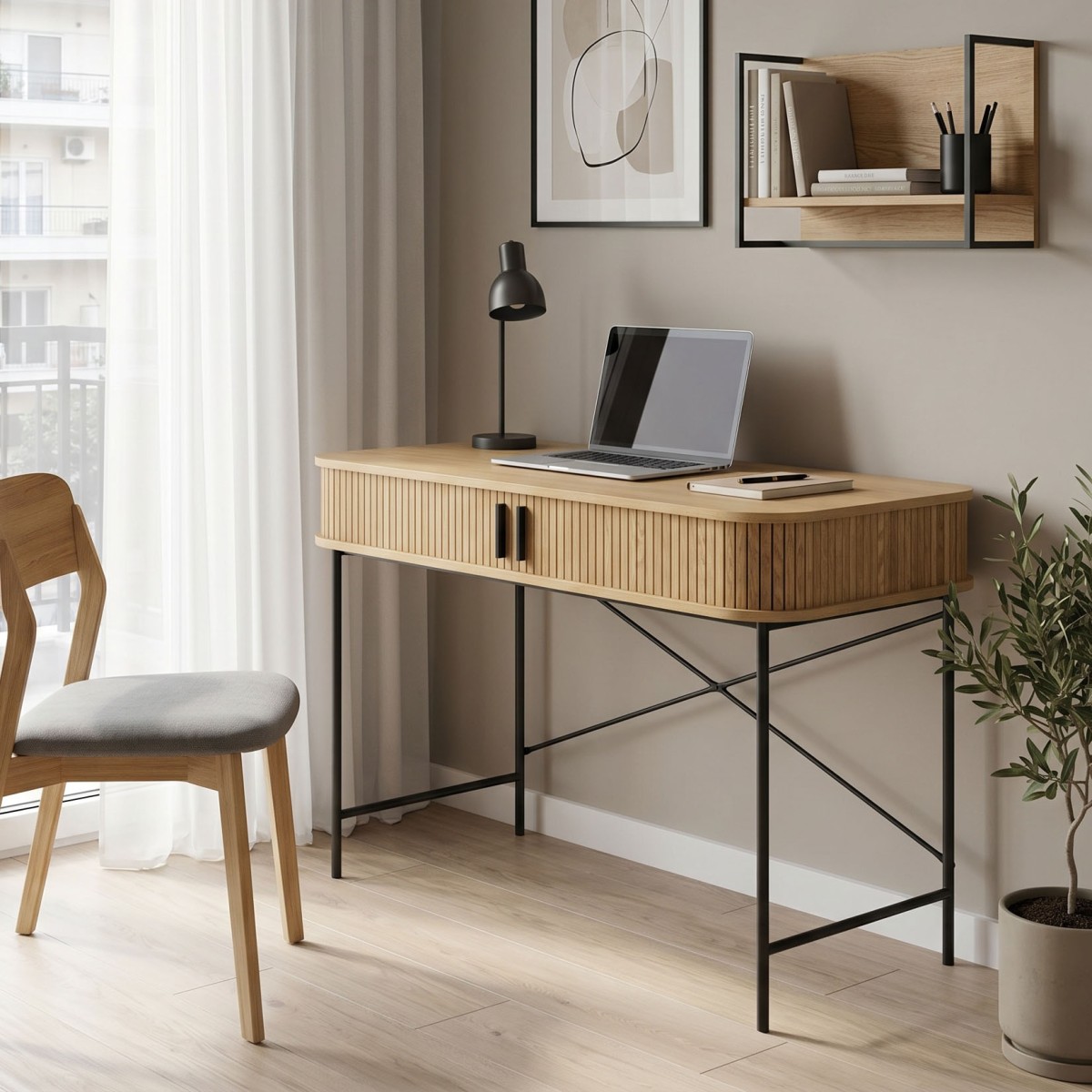 Γραφείο εργασίας Scandi pakoworld MDF/Metal σε φυσική απόχρωση με μεταλλικά μαύρα πόδια 120x60x76,5εκ