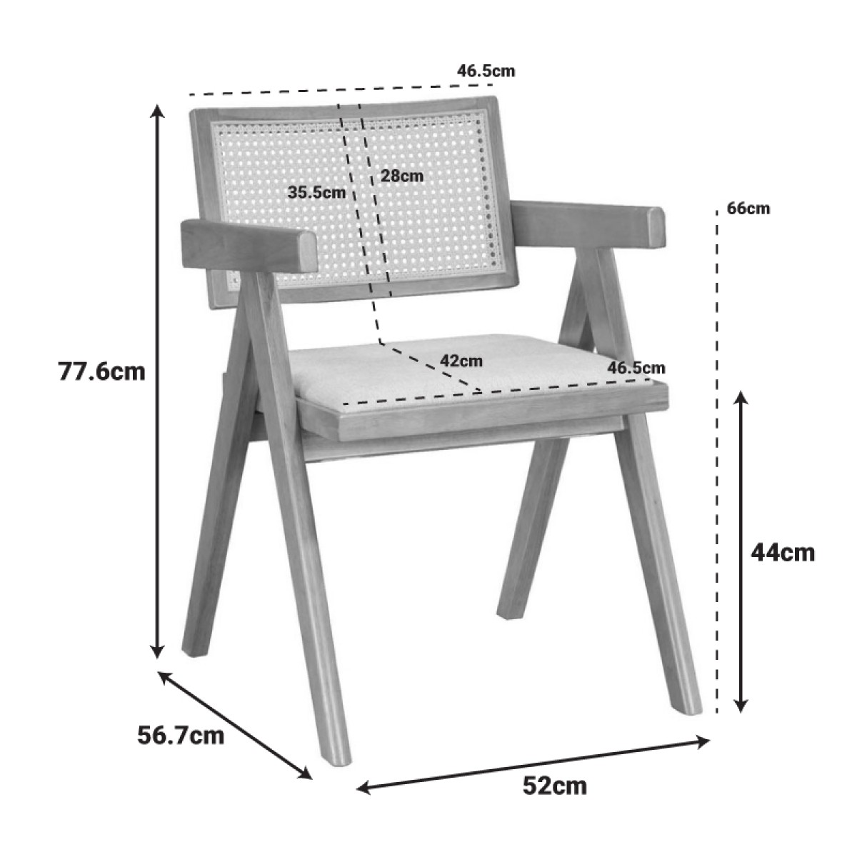 Πολυθρόνα Kalen pakoworld φυσικό rubberwood 52x59x79εκ