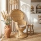 Πολυθρόνα Rea Inart με μπεζ μαξιλάρι-φυσικό rattan 92x75x140εκ