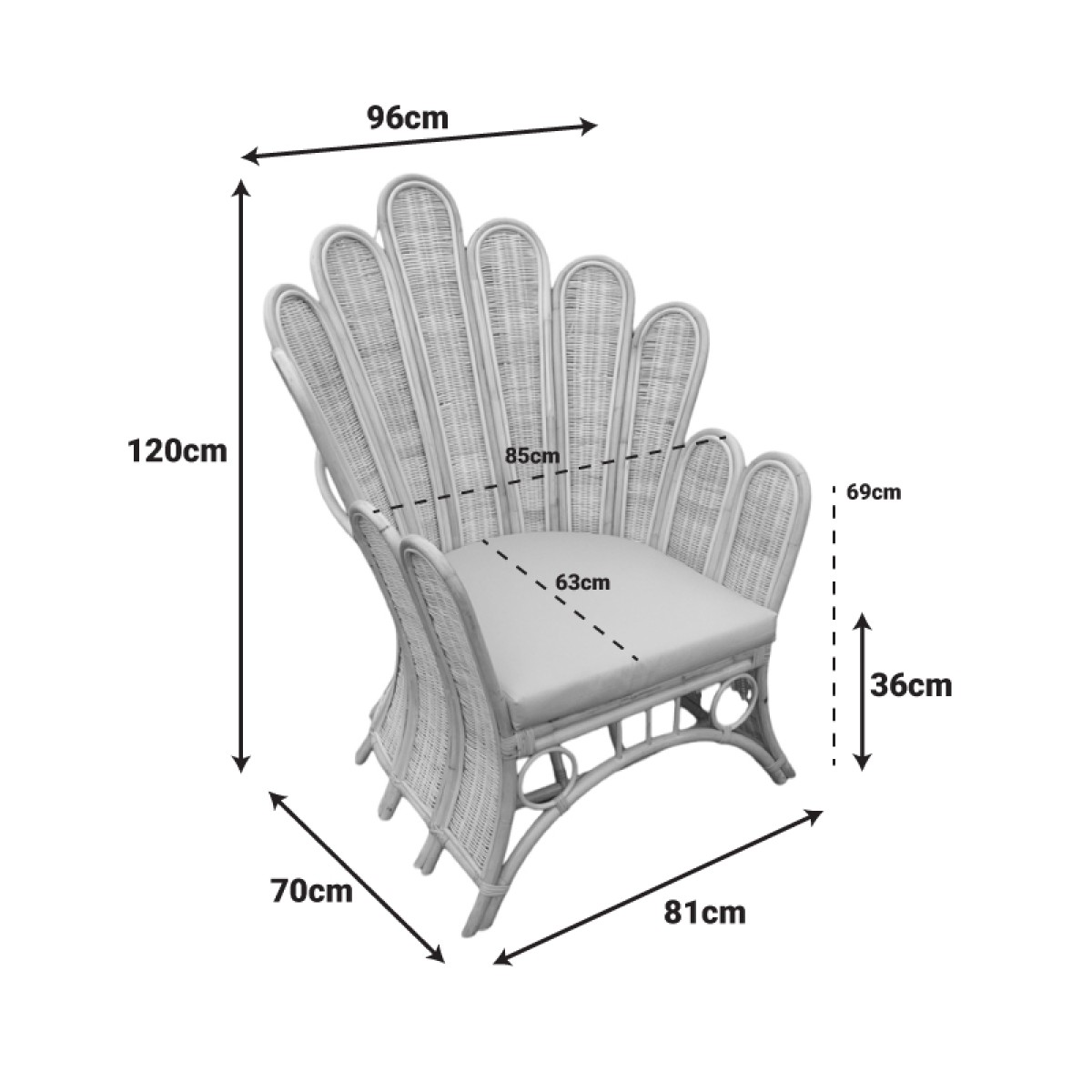 Πολυθρόνα Fragia Inart με μπεζ μαξιλάρι-φυσικό rattan 85x96x120εκ