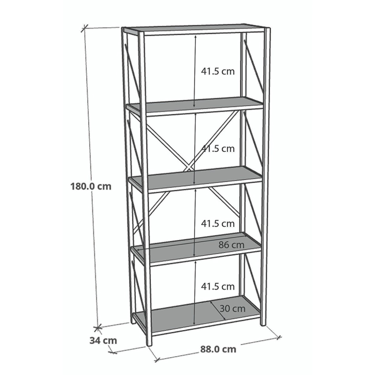 Βιβλιοθήκη Tikilmo pakoworld oak μελαμίνης-μαύρο μέταλλο 88x34x180εκ