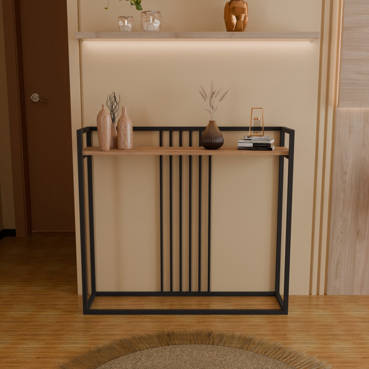 Κονσόλα Convida pakoworld oak με μαύρο μεταλλικό σκελετό 100x25x90εκ