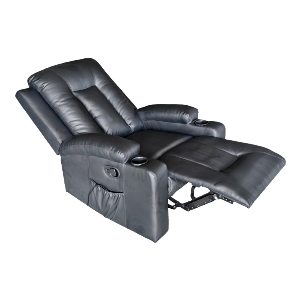Πολυθρόνα relax με μηχανισμό massage Gessel pakoworld PU σε μαύρη απόχρωση 80x90x98εκ