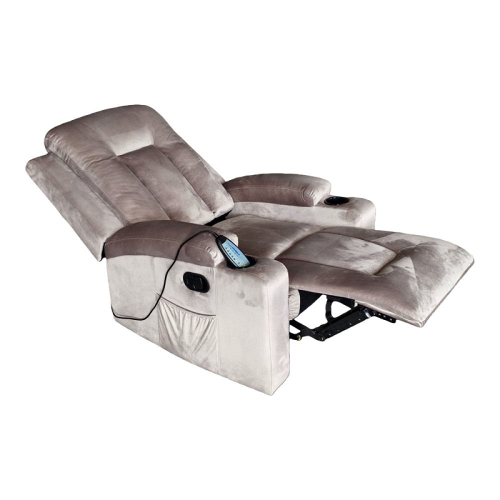 Πολυθρόνα relax με μηχανισμό massage Gessel pakoworld βελούδο σε γκρι απόχρωση 80x90x98εκ