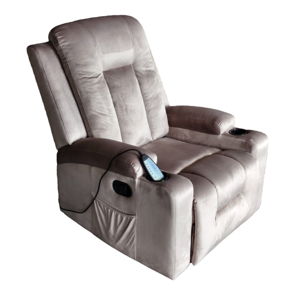 Πολυθρόνα relax με μηχανισμό massage Gessel pakoworld βελούδο σε γκρι απόχρωση 80x90x98εκ
