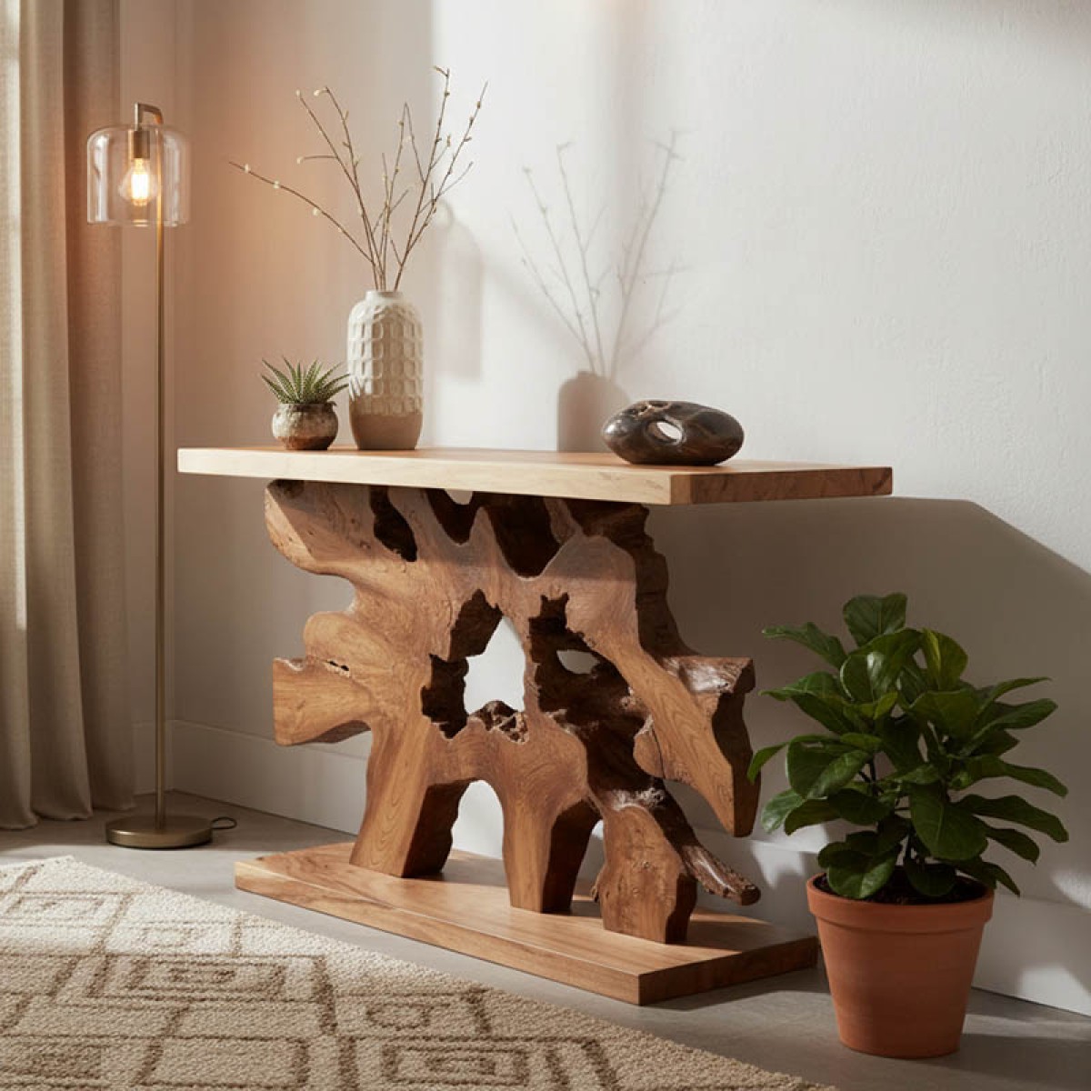 Κονσόλα Nasiol Inart teak ξύλο σε φυσική απόχρωση 120x40x75εκ