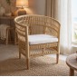 Πολυθρόνα Necorian paakoworld teak ξύλο με pe rattan σε φυσική απόχρωση και λευκό μαξιλάρι 80x70x87εκ