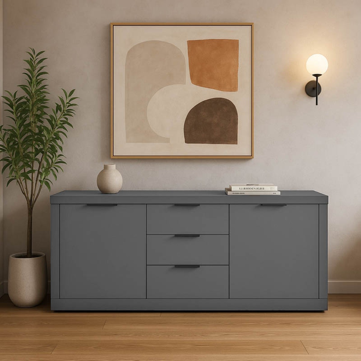 Μπουφές Doha pakoworld σε ανθρακί απόχρωση 180x45x80.5εκ
