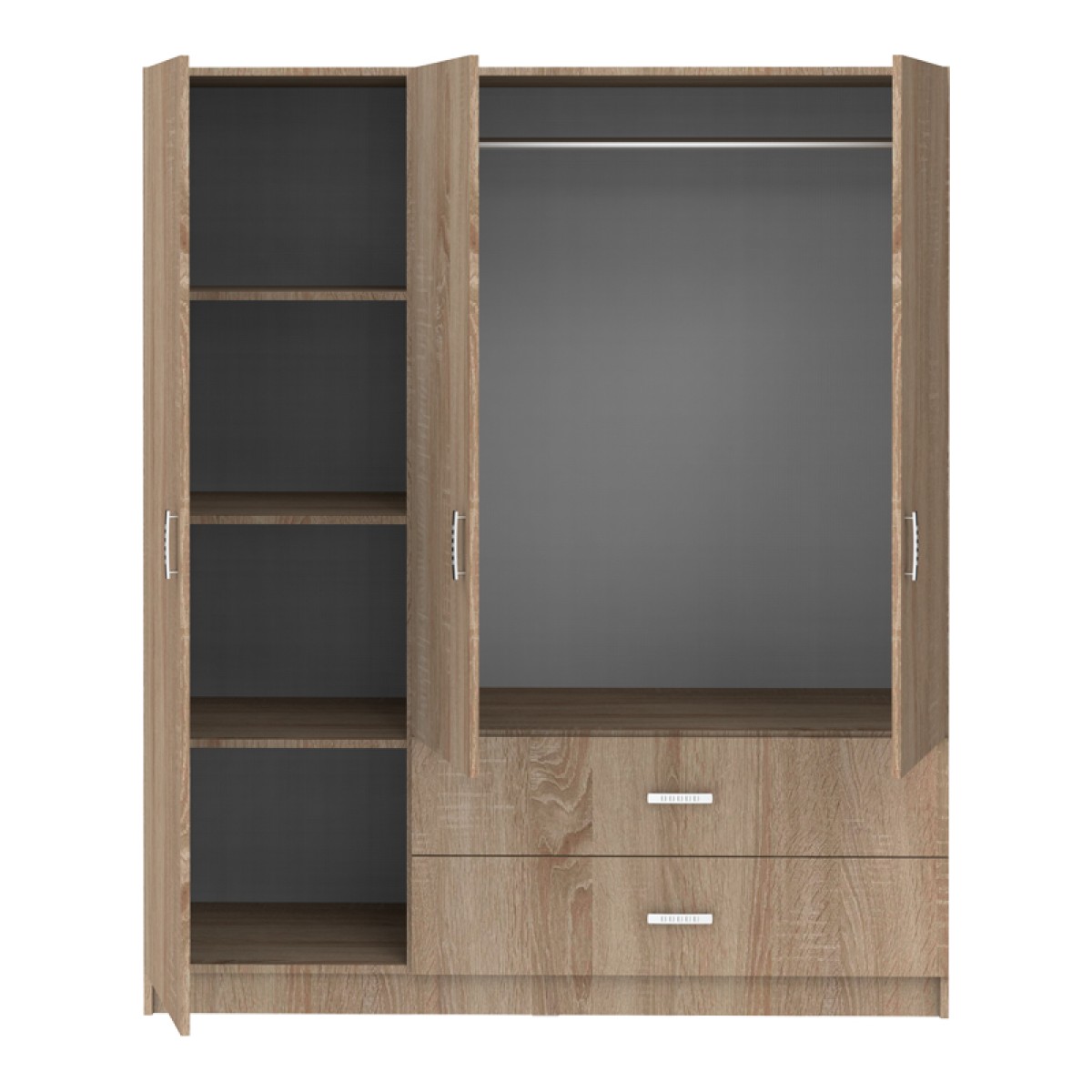 Ντουλάπα τρίφυλλη Royal pakoworld με συρτάρια sonoma 150x58x177εκ