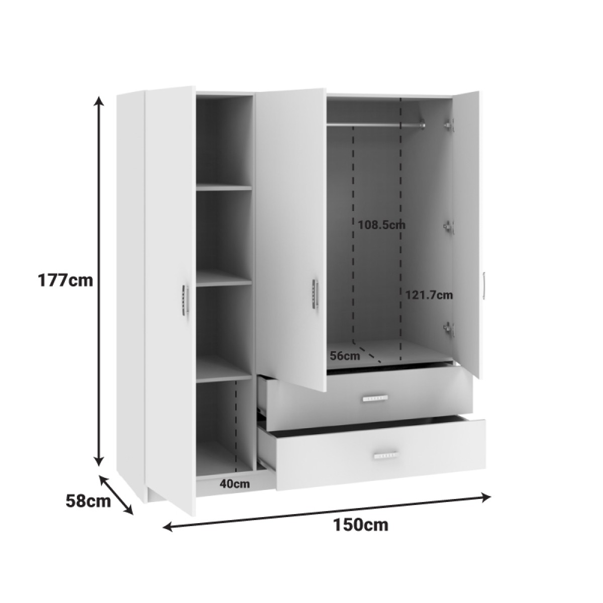 Ντουλάπα τρίφυλλη Royal pakoworld με συρτάρια sonoma 150x58x177εκ