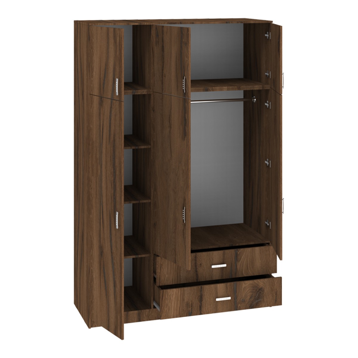 Ντουλάπα τρίφυλλη με συρτάρια Royal pakoworld καρυδι-oak 150x58x230εκ