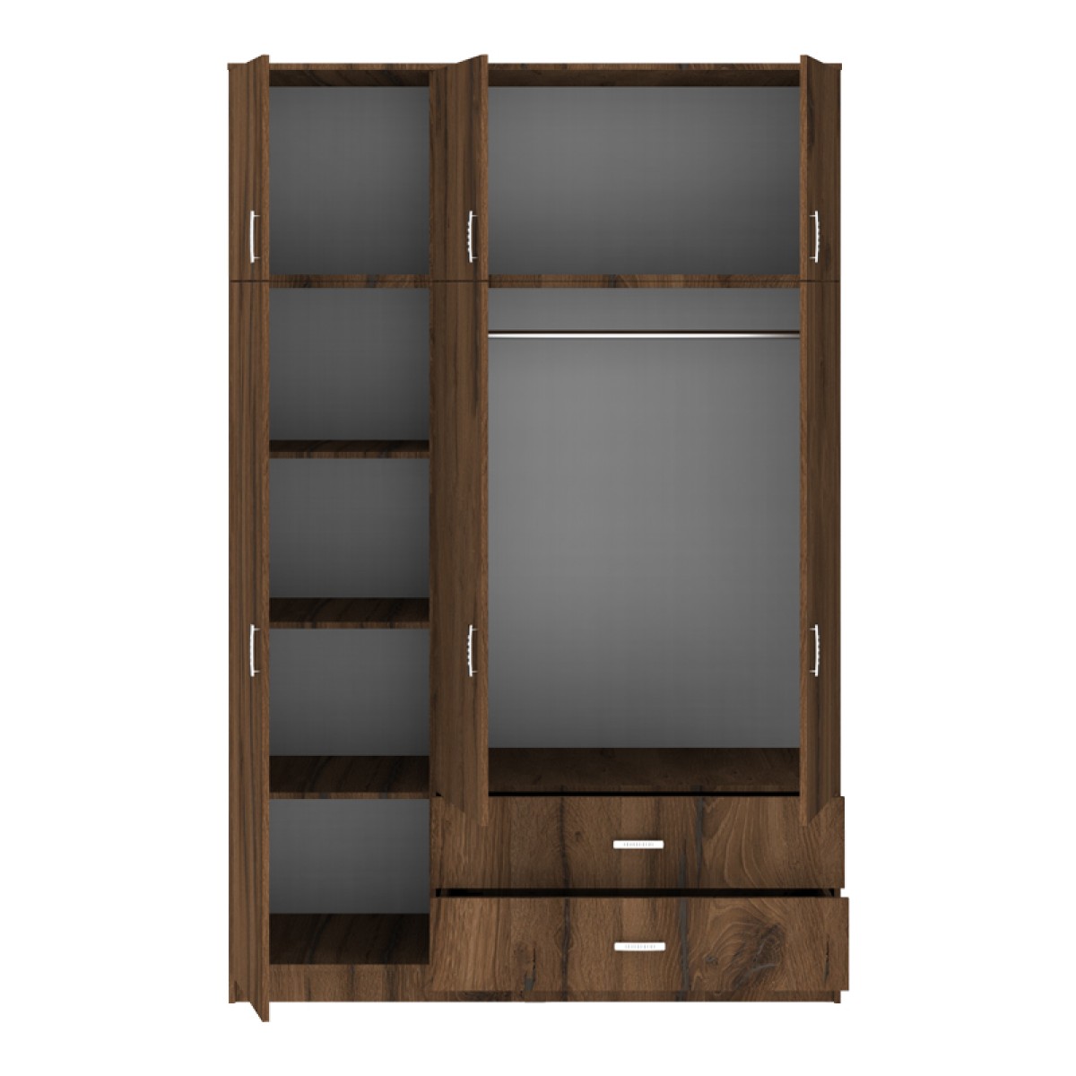 Ντουλάπα τρίφυλλη με συρτάρια Royal pakoworld καρυδι-oak 150x58x230εκ