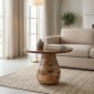 Τραπέζι σαλονιού Benzano pakoworld μάνγκο ξύλο σε φυσική απόχρωση Φ60x45εκ