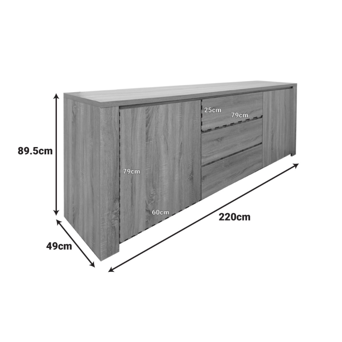 Μπουφές Kalya pakoworld σε ανθρακί απόχρωση 220x49x89.5εκ