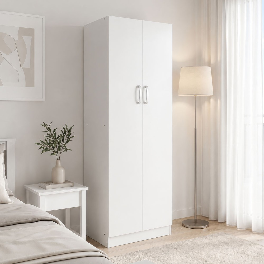 Ντουλάπα δίφυλλη Athos pakoworld σε λευκή απόχρωση 60x42x180εκ