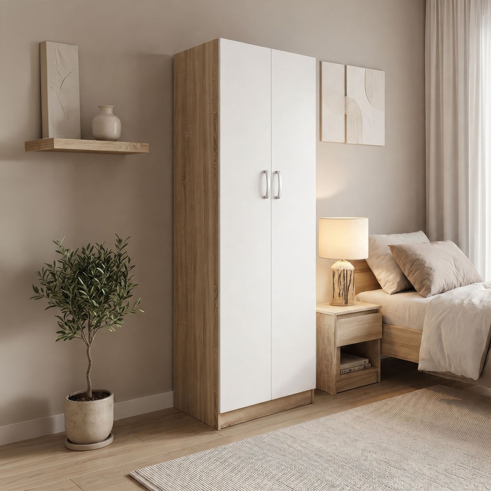 Ντουλάπα δίφυλλη Athos pakoworld σε sonoma-λευκή απόχρωση 60x42x180εκ