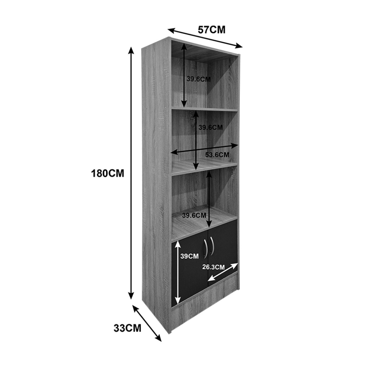 Βιβλιοθήκη Tekaro pakoworld sonoma-ανθρακί 57x33x180εκ