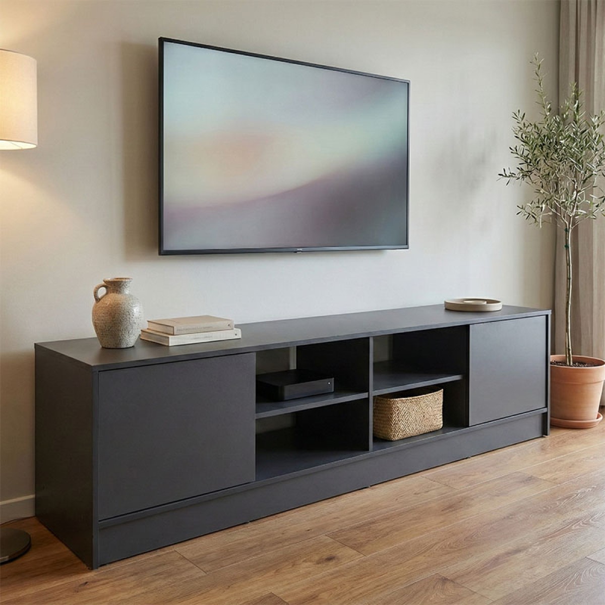 Έπιπλο τηλεόρασης Tivia pakoworld ανθρακί 180x35x41.5εκ